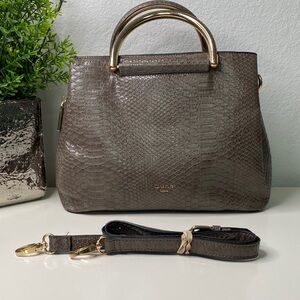 Dune London Dandelion‎ Crossbody Satchel Gray Snake Embossed Vegan Leather Taupe